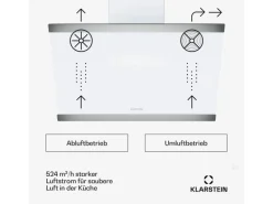 Klarstein FlashLine Dunstabzugshaube A++ 524m³/h 3 Stufen Touch LED Abluft/Umluft 100W Weiß