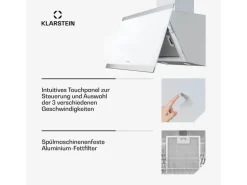 Klarstein FlashLine Dunstabzugshaube A++ 524m³/h 3 Stufen Touch LED Abluft/Umluft 100W Weiß