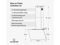 Klarstein FlashLine Dunstabzugshaube A++ 524m³/h 3 Stufen Touch LED Abluft/Umluft 100W Weiß