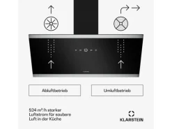Klarstein FlashLine Dunstabzugshaube 90cm A++ 524m³/h 3 Stufen Touch LED Abluft/Umluft 100W Schwarz