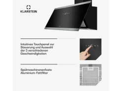 Klarstein FlashLine Dunstabzugshaube 90cm A++ 524m³/h 3 Stufen Touch LED Abluft/Umluft 100W Schwarz