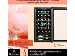 Klarstein Shiraz 28 Uno Weinkühlschrank 74 L 28 Flaschen Touch-Bedienfeld 5-18°C