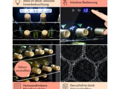 Klarstein Shiraz 28 Uno Weinkühlschrank 74 L 28 Flaschen Touch-Bedienfeld 5-18°C