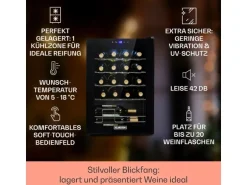 Klarstein Shiraz 20 Uno Weinkühlschrank 53 L 20 Flaschen Touch-Bedienfeld 5-18°C
