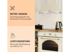 Klarstein Victoria Dunstabzugshaube 60cm Retro-Design 644,5m³/h 2 LED-Lampen Creme