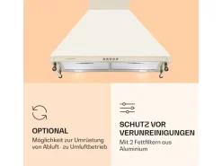 Klarstein Victoria Dunstabzugshaube 60cm Retro-Design 644,5m³/h 2 LED-Lampen Creme