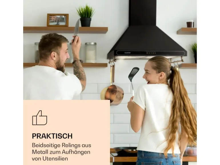 Klarstein Victoria Dunstabzugshaube 60cm Retro-Design 644,5m³/h 2 LED-Lampen Schwarz