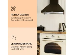 Klarstein Victoria Dunstabzugshaube 60cm Retro-Design 644,5m³/h 2 LED-Lampen Schwarz