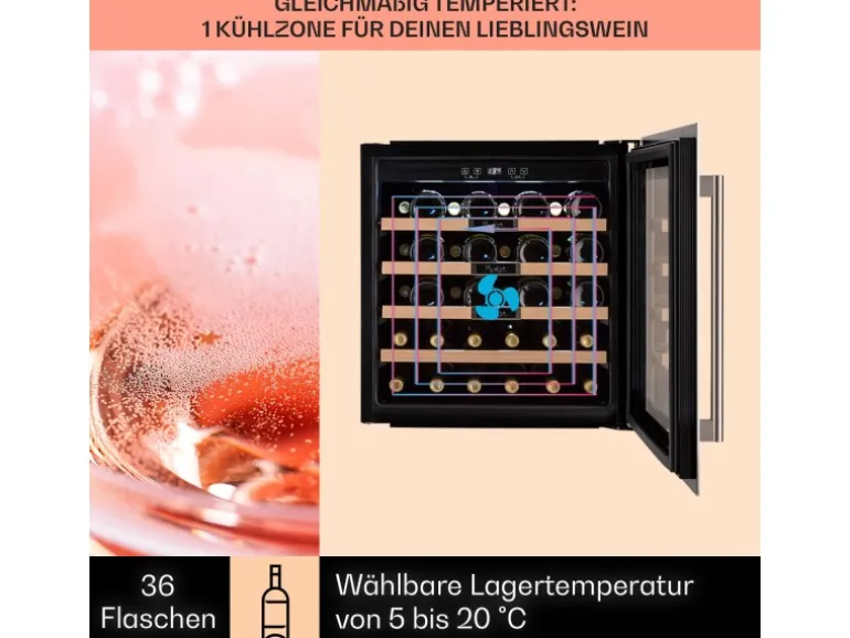 Klarstein Vinsider 36 Built-In Uno Einbau-Weinkühlschrank 36 Flaschen 92 L Edelstahl