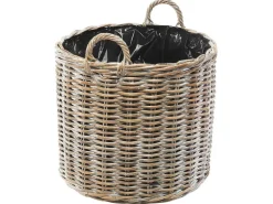 Kobolo Pflanzkorb Übertopf Pflanzkübel  Rattan Kubu Grey Rund mit Folie