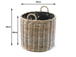 Kobolo Pflanzkorb Übertopf Pflanzkübel  Rattan Kubu Grey Rund mit Folie