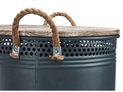 Kobolo Wäschekorb LOFT ANTHRAZIT Gr L 40x52 cm Metall Holz Deckel Griffe