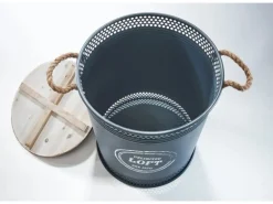 Kobolo Wäschekorb LOFT ANTHRAZIT Gr L 40x52 cm Metall Holz Deckel Griffe