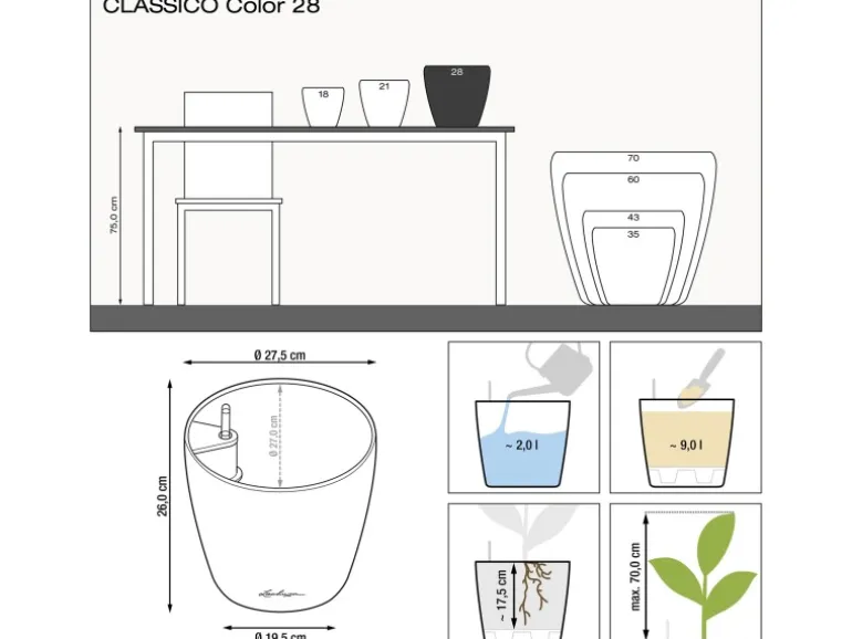Lechuza® Pflanzgefäß Classico Color 28 Schiefergrau Ø 28 cm