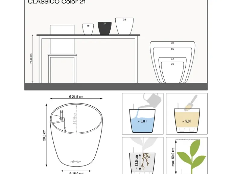 Lechuza® Pflanzgefäß Classico Color 21 Weiß Ø 21 cm