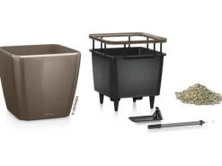 Lechuza® Pflanzgefäß Quadro Premium LS 35 cm x 35 cm x 33 cm Taupe hochglanz