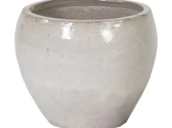 M Collections Pflanztopf Belly Falling Glazed 38 cm x 38 cm Weiß