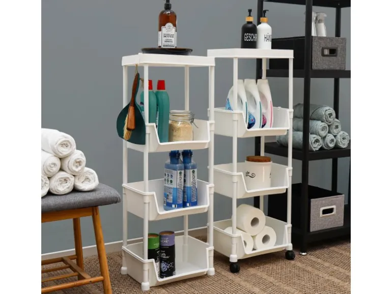 MAKLIK Küchenrollwagen 2er Set mit Körben 35x24x100 cm Weiß