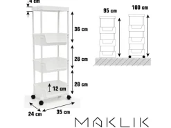 MAKLIK Küchenrollwagen 2er Set mit Körben 35x24x100 cm Weiß