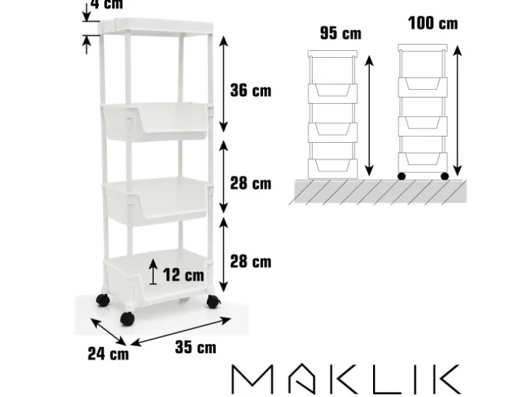 MAKLIK Küchenrollwagen 2er Set mit Körben 35x24x100 cm Weiß