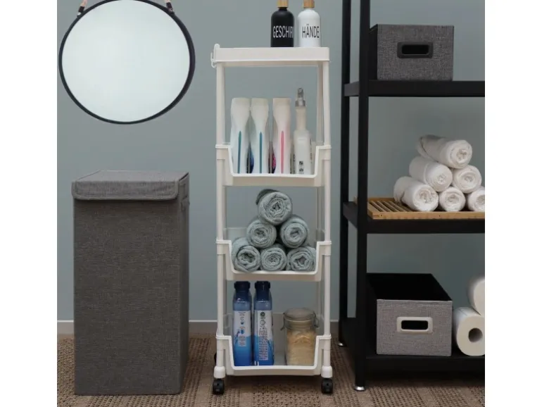 MAKLIK Küchenrollwagen mit 3 Körben 35x24x100 cm Weiß