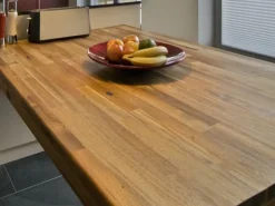 Massivholz Arbeitsplatte Akazie-Teak Optik 240 cm x 63,5 cm x 2,7 cm