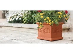 Mein-Pflanztopf  Blumentopf Venedig Quadratisch Mediterran Verziert Kunststoff Terrakotta 35 x 35 cm