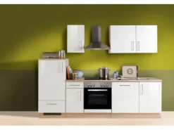 Menke Küchenzeile 270 cm Weiß Hochglanz Sonoma-Eiche Nachbildung