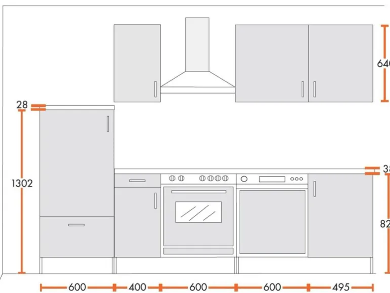 Menke Küchenzeile 270 cm Weiß Hochglanz Sonoma-Eiche Nachbildung