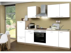 Menke Küchenzeile Classic 280 cm Weiß Melamin-Sonoma Eiche Nachbildung