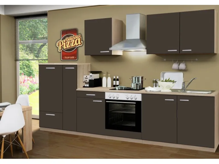 Menke Küchenzeile Classic 300 cm Lava Melamin-Sonoma Eiche Nachbildung