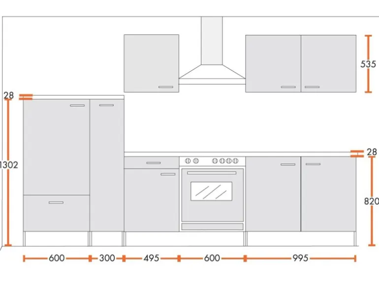 Menke Küchenzeile Classic 300 cm Lava Melamin-Sonoma Eiche Nachbildung