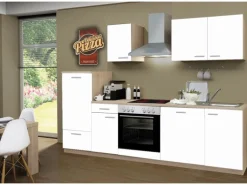 Menke Küchenzeile Classic 270 cm Weiß Melamin-Sonoma Eiche Nachbildung