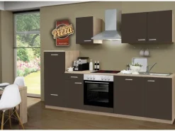 Menke Küchenzeile Classic 270 cm Lava Melamin-Sonoma Eiche Nachbildung