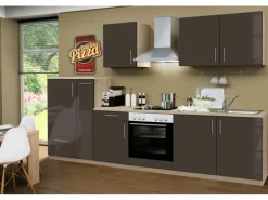 Menke Küchenzeile Premium 300 cm Lava Hochglanz-Sonoma Eiche Nachbildung