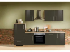 Menke Küchenzeile Premium 280 cm Lava Hochglanz-Sonoma Eiche Nachbildung