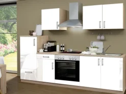 Menke Küchenzeile Premium 270 cm Weiß Hochglanz-Sonoma Eiche Nachbildung