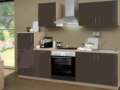 Menke Küchenzeile Premium 270 cm Lava Hochglanz-Sonoma Eiche Nachbildung