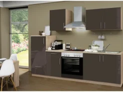 Menke Küchenzeile Premium 270 cm Lava Hochglanz-Sonoma Eiche Nachbildung