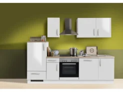 Menke Küchenzeile White Premium 270 cm Lack Weiß Hochglanz-Asteiche Nachbildung