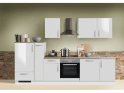 Menke Küchenzeile White Premium 310 cm Lack Weiß Hochglanz-Asteiche Nachbildung