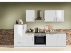 Menke Küchenzeile White Premium 280 cm Lack Weiß Hochglanz-Asteiche Nachbildung