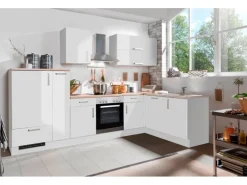 Menke White Premium Winkelküche 310 x 170 cm Lack Weiß Hochglanz-Asteiche Nachb.