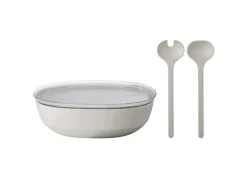 Mepal Silueta Servierschale mit Deckel und Salatbesteck 4000 ml Nordic White