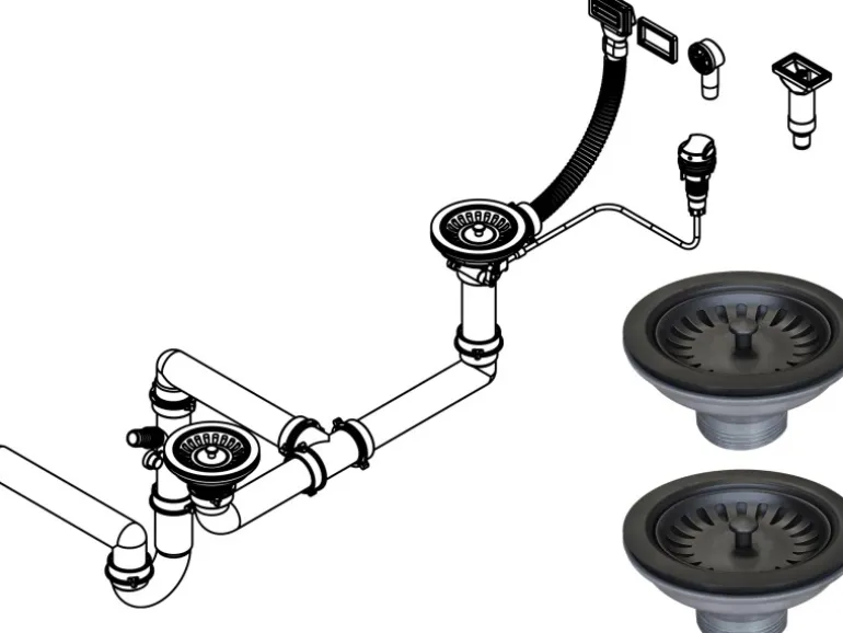 Miló Röhrensiphon-Set für Doppelbecken mit Exzenter Mattschwarz Ø 114 mm