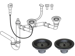 Miló Röhrensiphon-Set für Doppelbecken mit Exzenter Mattschwarz Ø 114 mm
