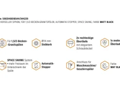 Miló Röhrensiphon-Set für Doppelbecken mit Exzenter Mattschwarz Ø 114 mm