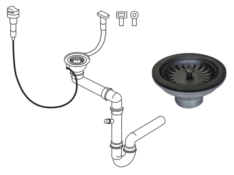 Miló Röhrensiphon-Set mit Exzenter Mattschwarz Ø 114 mm