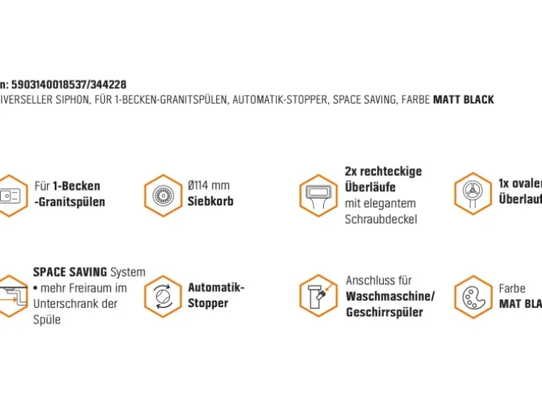 Miló Röhrensiphon-Set mit Exzenter Mattschwarz Ø 114 mm