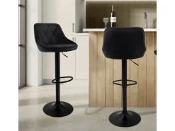 ML-Design Barhocker 2Er Set aus Samt Schwarz mit Rückenlehne und Fußstütze